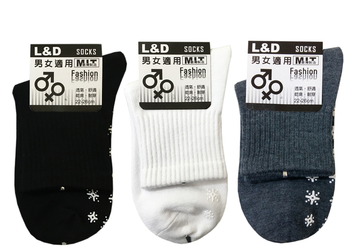 L&D1/2純棉止滑襪-黑色 A298